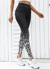 Ombre Black Elastic Waist High Waisted Ankle Length Leggings
