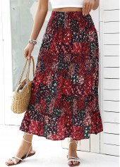 Ditsy Floral Print Wine Red A Line Skirt
