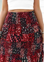 Ditsy Floral Print Wine Red A Line Skirt
