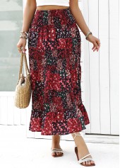 Ditsy Floral Print Wine Red A Line Skirt
