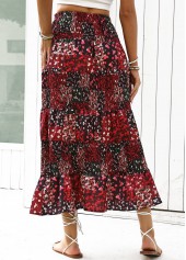 Ditsy Floral Print Wine Red A Line Skirt