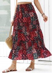 Ditsy Floral Print Wine Red A Line Skirt