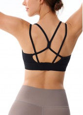 Black Square Neck Criss Cross Sports Bra