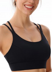 Black Square Neck Criss Cross Sports Bra