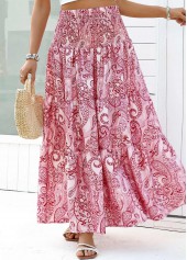 Tribal Print Dark Reddish Purple A Line Maxi Skirt