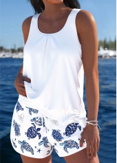 Mid Waisted Marine Life Print Tummy Coverage Tankini Set