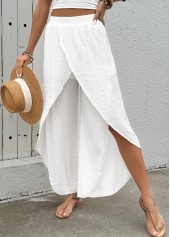Flowy White Wide Leg Elastic Waist High Waisted Pants