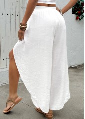 Flowy White Wide Leg Elastic Waist High Waisted Pants