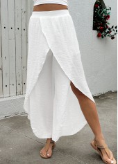 Flowy White Wide Leg Elastic Waist High Waisted Pants