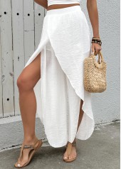 Flowy White Wide Leg Elastic Waist High Waisted Pants