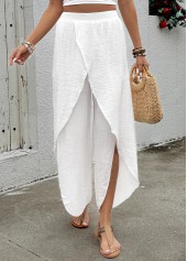 Flowy White Wide Leg Elastic Waist High Waisted Pants