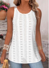Tummy Coverage Raw White Sleeveless Round Neck Tank Top