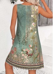 Random Floral Print Tummy Coverage Sage Green Sleeveless Dress