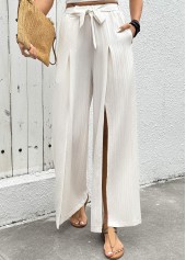 Flowy Raw White Wide Leg Elastic Waist Pants