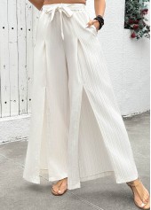 Flowy Raw White Wide Leg Elastic Waist Pants
