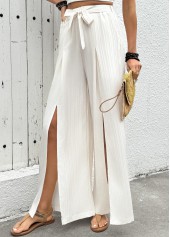 Flowy Raw White Wide Leg Elastic Waist Pants