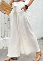 Flowy Raw White Wide Leg Elastic Waist Pants