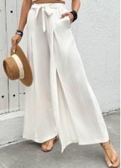 Flowy Raw White Wide Leg Elastic Waist Pants