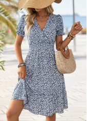 Ditsy Floral Print Tummy Coverage Navy Short Sleeve Dress