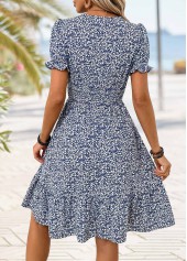 Ditsy Floral Print Tummy Coverage Navy Short Sleeve Dress