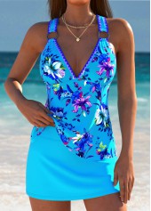Mid Waisted Floral Print Lace Up Tankini Set