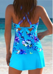 Mid Waisted Floral Print Lace Up Tankini Set