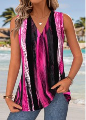 Striped Multi Color Sleeveless V Neck Tank Top