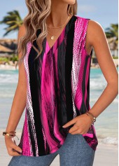 Striped Multi Color Sleeveless V Neck Tank Top