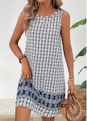 Geometric Print Tummy Coverage Multi Color Short Sleeveless Dress
