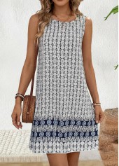 Geometric Print Tummy Coverage Multi Color Short Sleeveless Dress