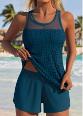 Mid Waisted Tummy Coverage Peacock Blue Tankini Set