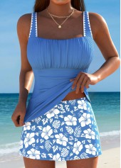 Mid Waisted Floral Print Wrap Dusty Blue Tankini Set