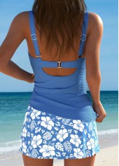 Mid Waisted Floral Print Wrap Dusty Blue Tankini Set