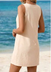 Patch Pocket Beige Short Sleeveless Round Neck Dress