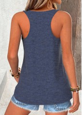 Slogan Print Navy Sleeveless Scoop Neck Tank Top