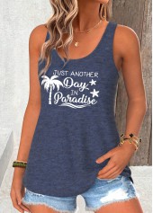 Slogan Print Navy Sleeveless Scoop Neck Tank Top