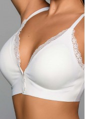 V Neck Seamless Lace White Bra