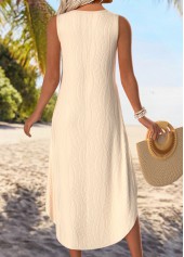 Tummy Coverage Beige Sleeveless V Neck Dress