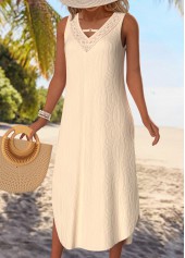 Tummy Coverage Beige Sleeveless V Neck Dress