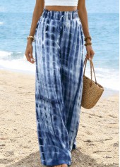 Tie Dye Print Soft Blue Wide Leg Pants