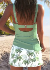Mid Waisted Tropical Plants Print Wrap Tankini Set