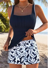 Mid Waisted Tropical Plants Print Tummy Coverage Tankini Set
