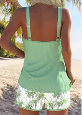 Mid Waisted Tropical Plants Print Patchwork Tankini Set