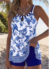 Mid Waisted Random Floral Print Tummy Coverage Tankini Set