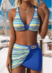 Mid Waisted Striped Pull On Blue Bikini Set