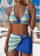Mid Waisted Striped Pull On Blue Bikini Set