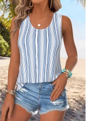 Geometric Print Light Blue Sleeveless Round Neck Tank Top
