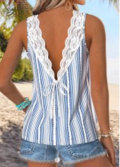 Geometric Print Light Blue Sleeveless Round Neck Tank Top
