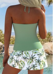 Mid Waisted Tropical Plants Print Drawstring Tankini Set