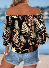 Plants Print Tie Multi Color Half Sleeve Blouse